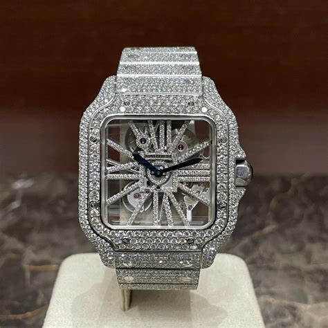 cartier santos large skeleton|cartier santos iced out price.